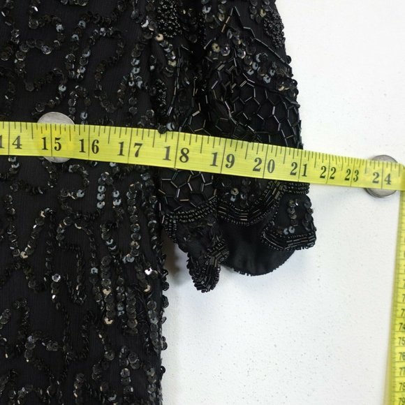 BRILLIANTE x J.A. Women's Black Mini Dress MEDIUM Sequin Beaded Silk Evening‎ - Picture 8 of 11